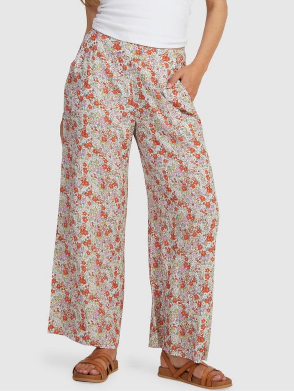 NEW Roxy Midnight New Avenue High Waisted floral Flowy Wide Leg Pants Large